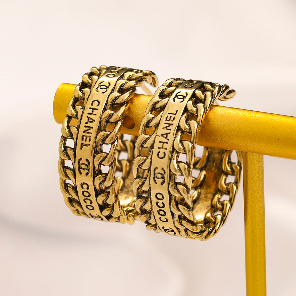 Copper Letter-Pattern Hoop Earrings & Ring Collection
