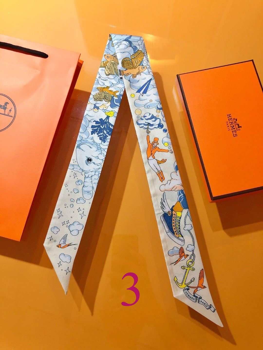 Illustrated Equestrian Ribbon Scarf - 5 x 120 cm