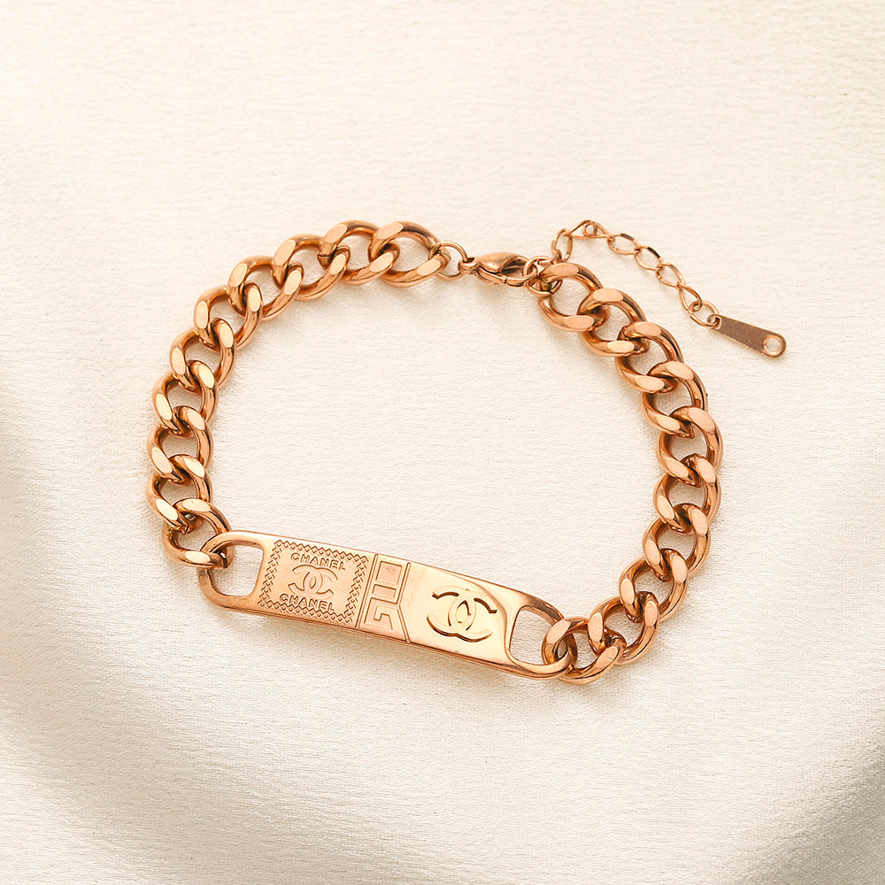 Pulseira de Corrente com Placa de Aço Inoxidável 304 com Monograma Gravado