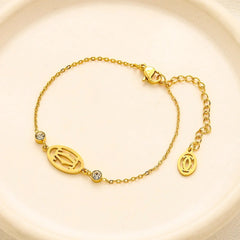 304 Stainless Steel Oval Monogram Stone-Accent Chain Bracelet