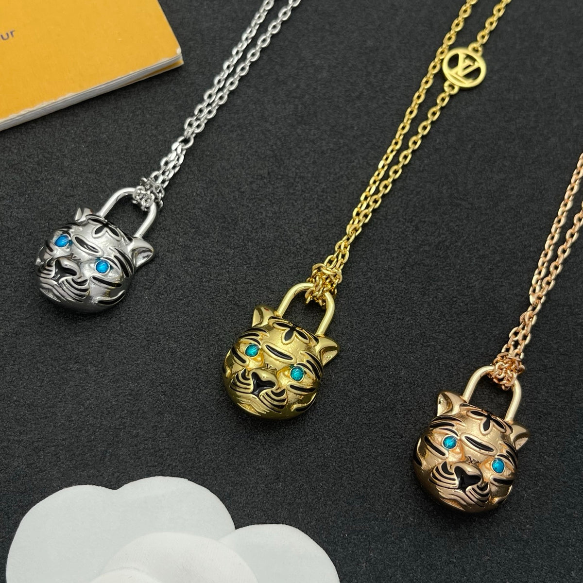 Pave Floral Pendant Station Necklace