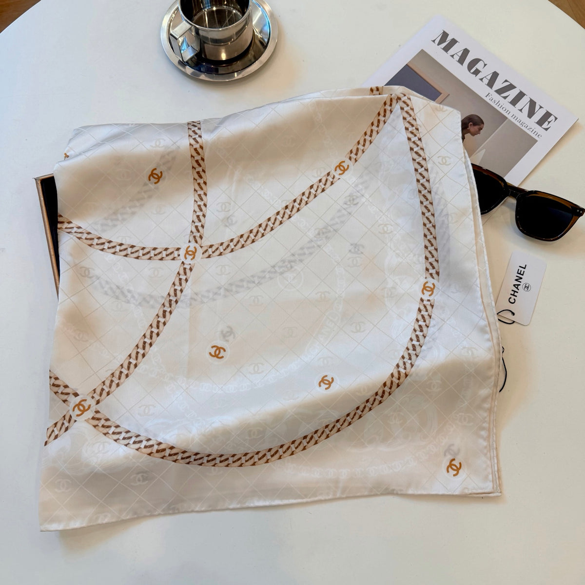 Chain Border Monogram Square Scarf - 90 x 90 cm