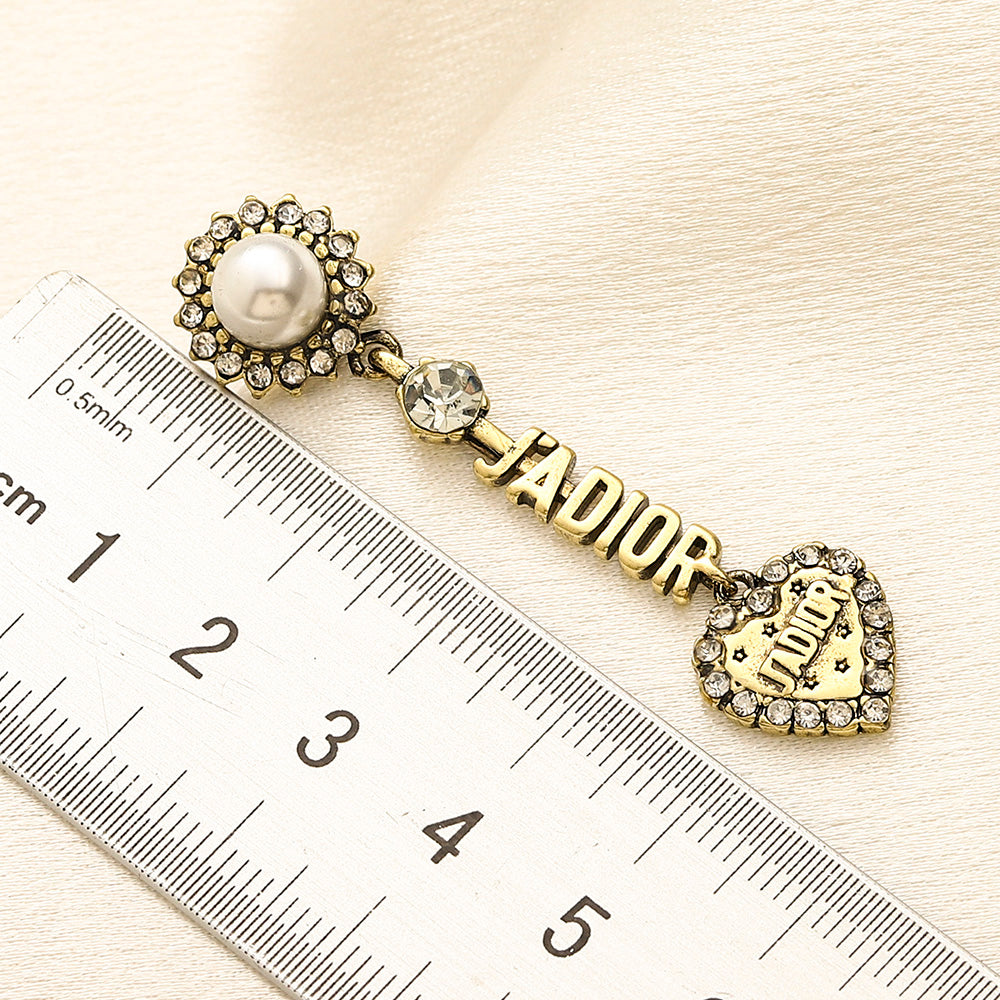 304 Stainless Steel Bead & Letter Charm Drop Earrings