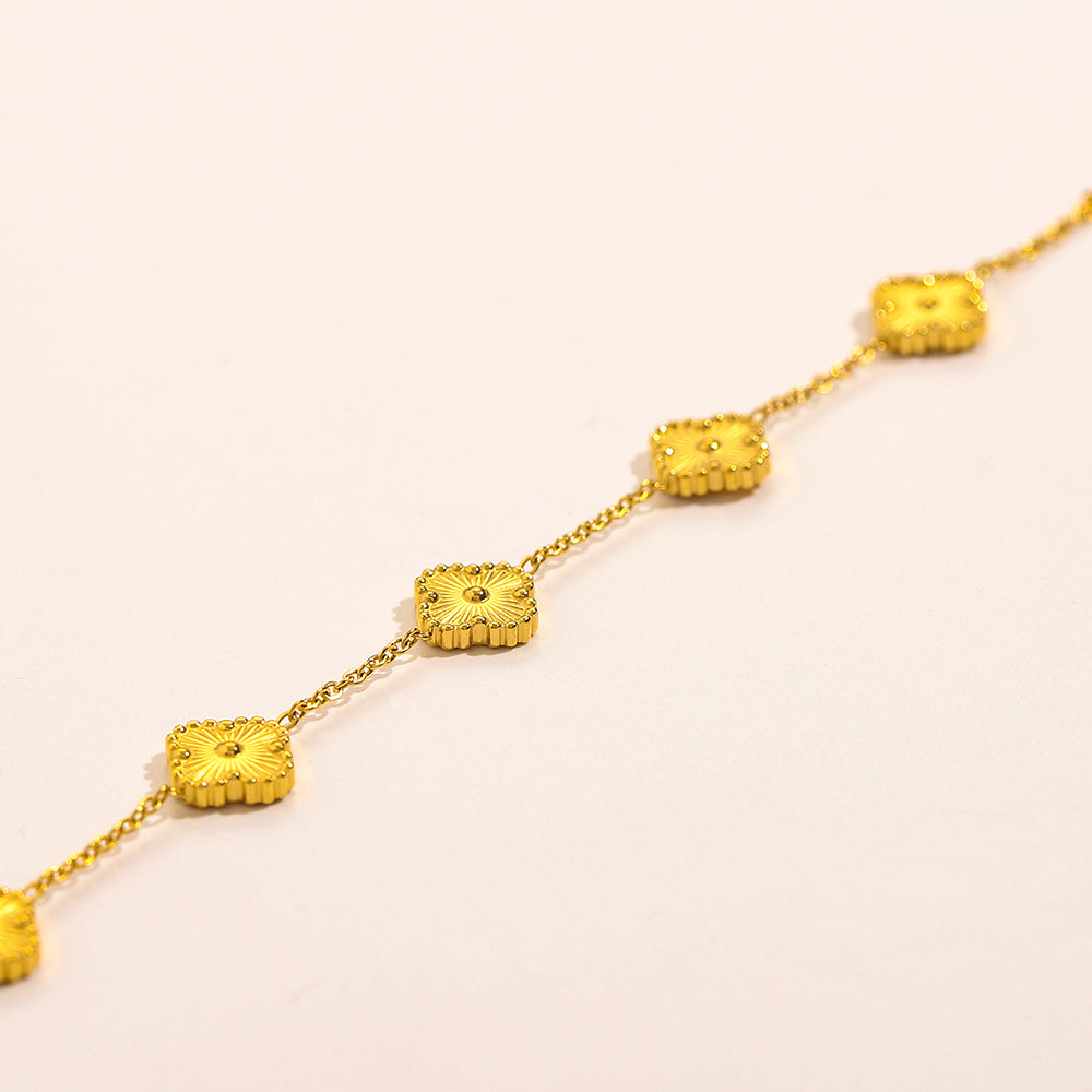 Bracelete de Corrente com Quartifólio Sunburst em Aço Inoxidável 304