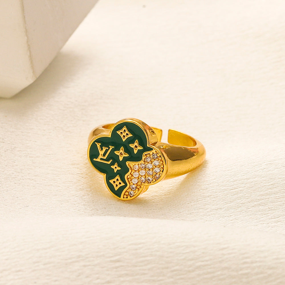 Color-Inlay Monogram Round Ring