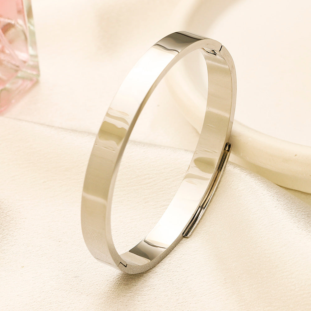 304 Stainless Steel Black Inlay Rectangle-Accent Bangle Bracelet