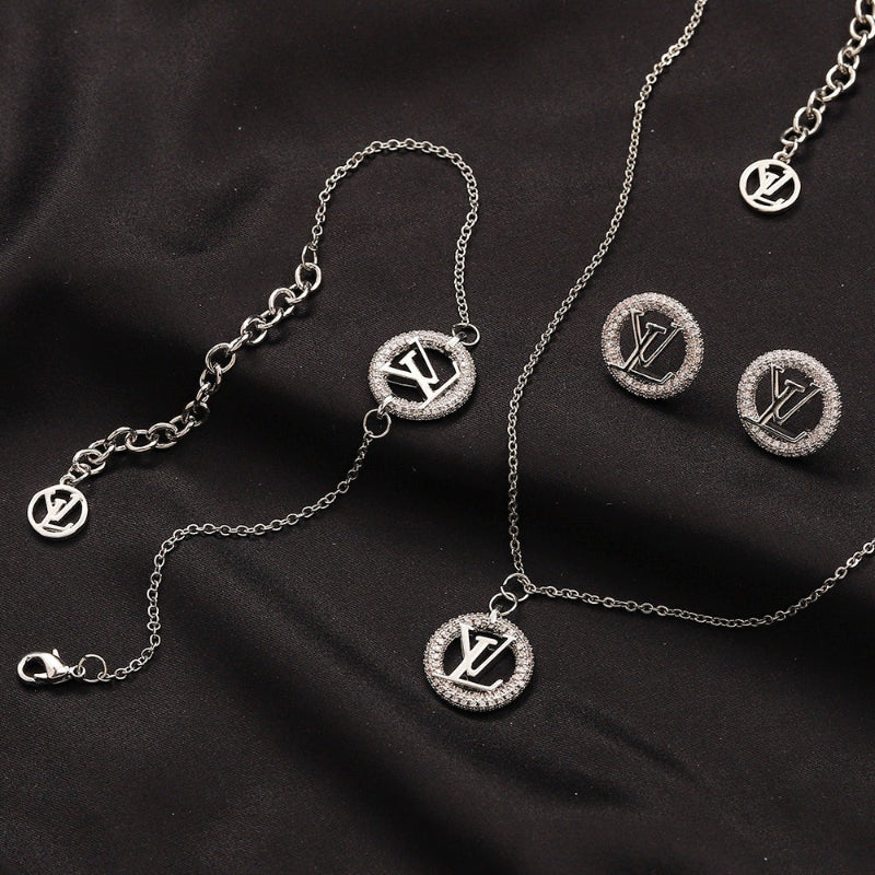 Copper Pave Round Monogram Earrings, Bracelet & Necklace Collection