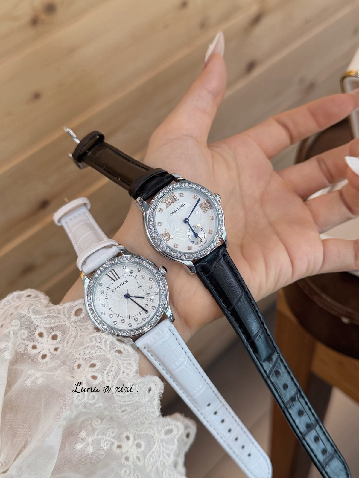 33mm Round Quartz Watch with Stone-Set Bezel and Strap