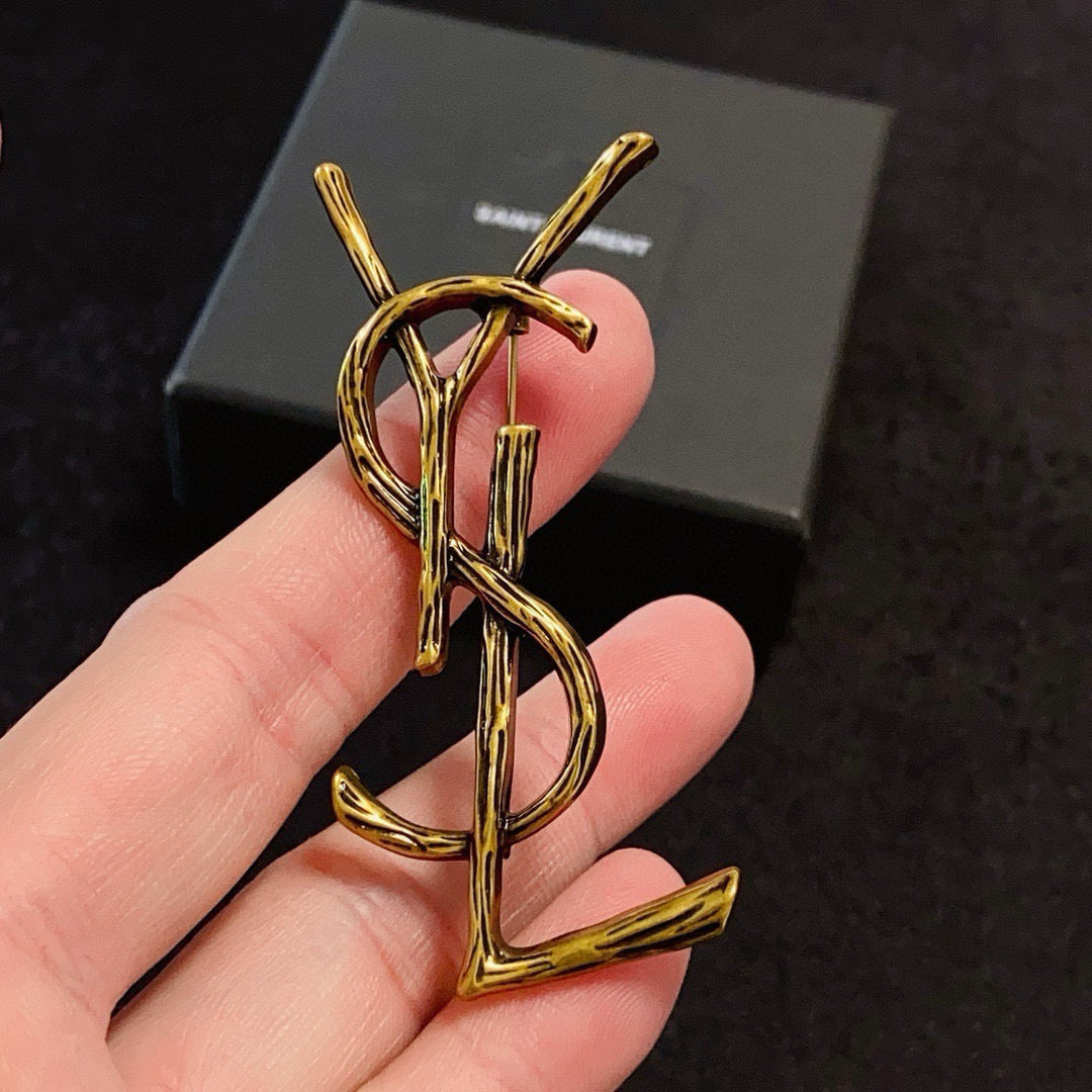 Textured Stacked Letter Brooch