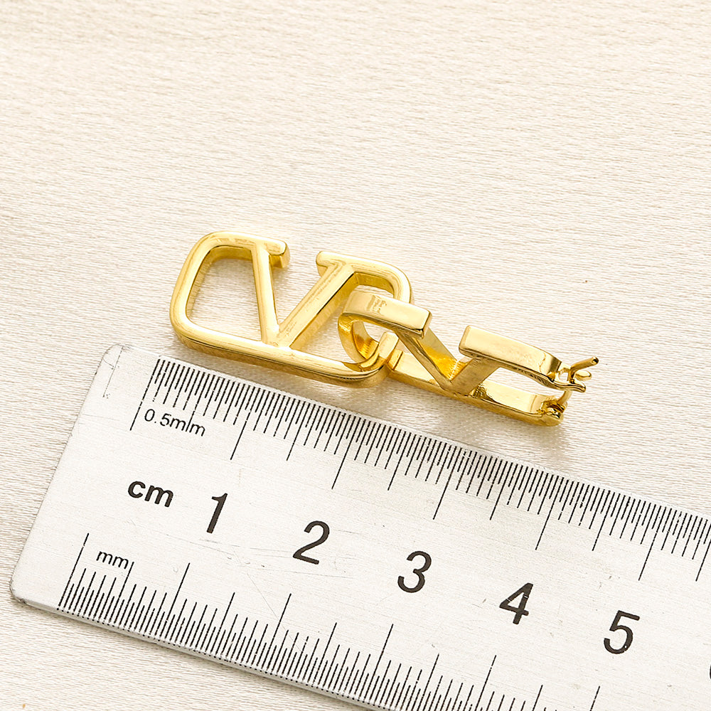 304 Stainless Steel V-Motif Charm Huggie Earrings