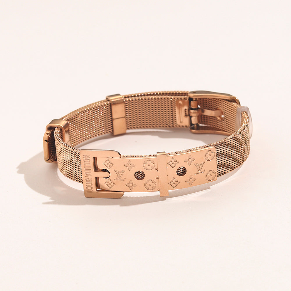 Bracelete de Malha de Aço Inoxidável 304 com Fecho Retangular