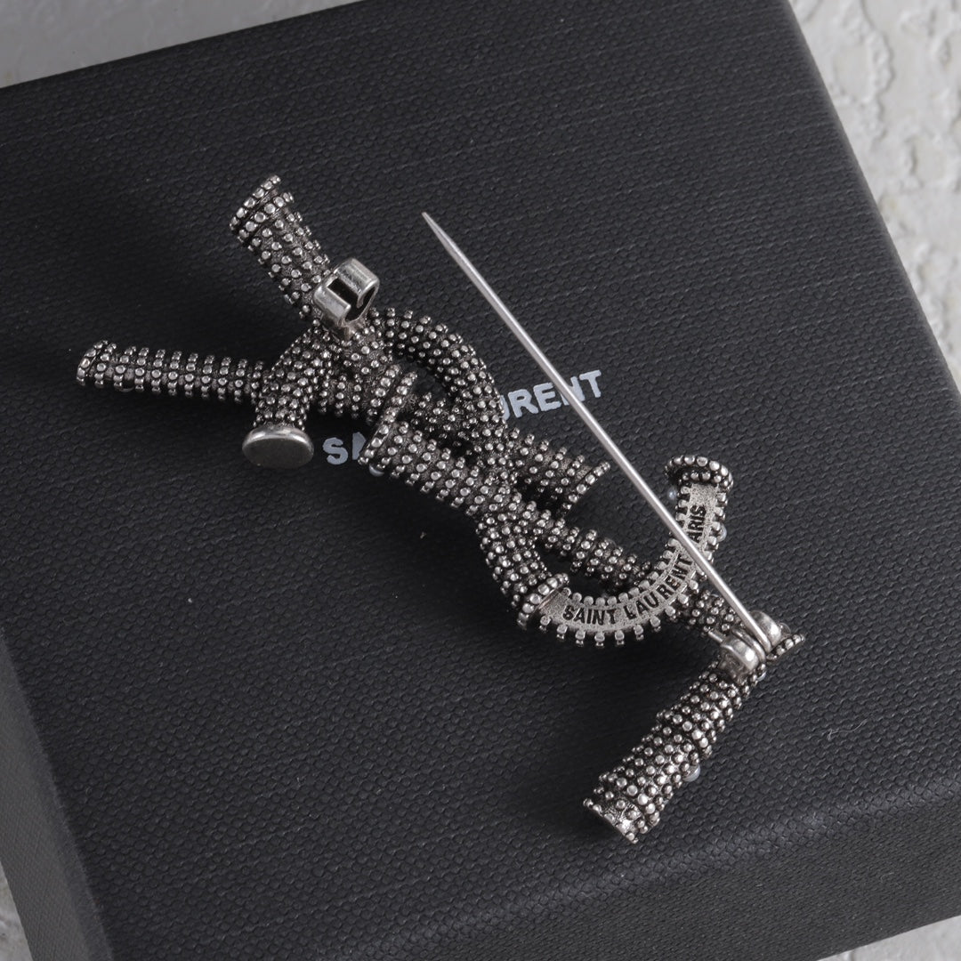Dark Pave Letter Emblem Brooch