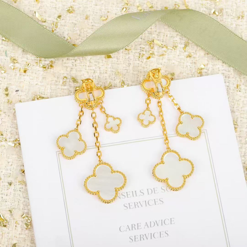 White Quatrefoil Multi-Drop Earrings