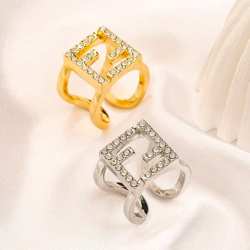 Open Square Frame Ring with Stone Accents
