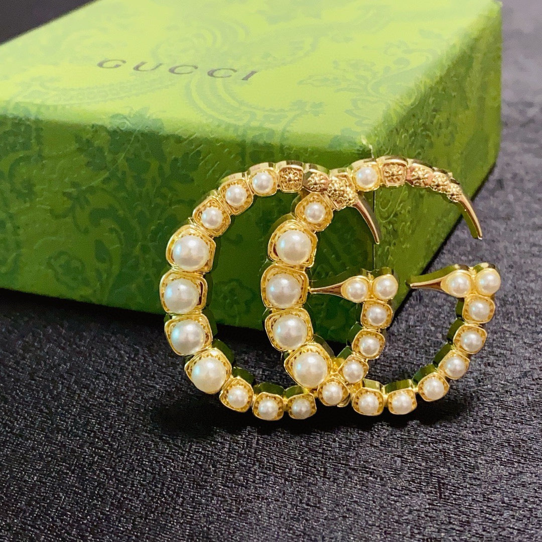 Bead-Set Double Letter Brooch