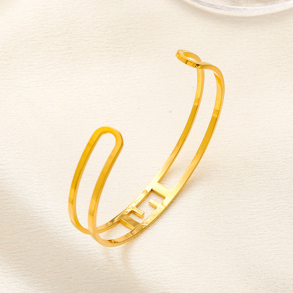 304 Stainless Steel Slim F-Motif Cuff Bracelet