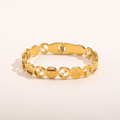 Pulseira Rígida Estilo Elo Duplo Vazada em Aço Inoxidável 304