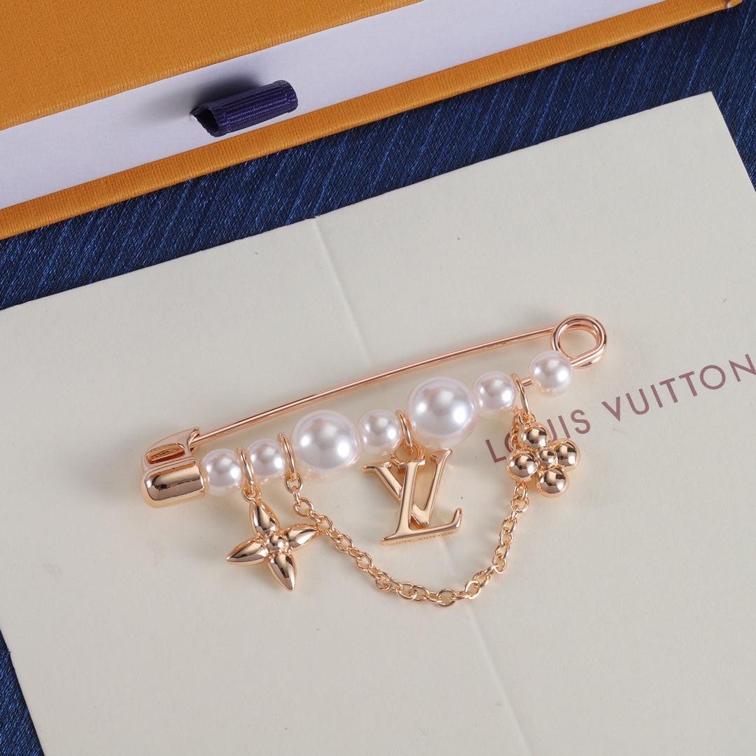 Beaded Bar Brooch with Letter & Flower Charms
