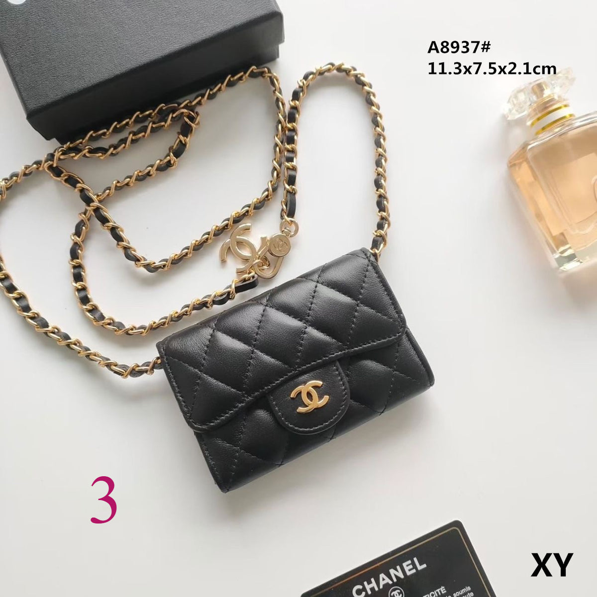 Quilted Compact Chain Strap Wallet 024