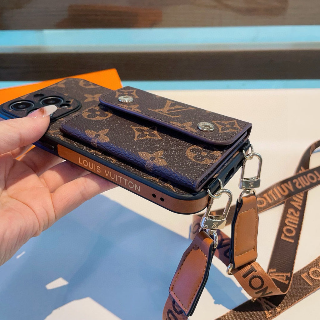Monogram Phone Case with Snap Card Pocket and Strap