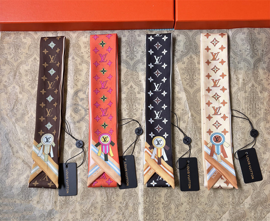 Geometric Floral Monogram Ribbon Scarf - 5 x 120 cm