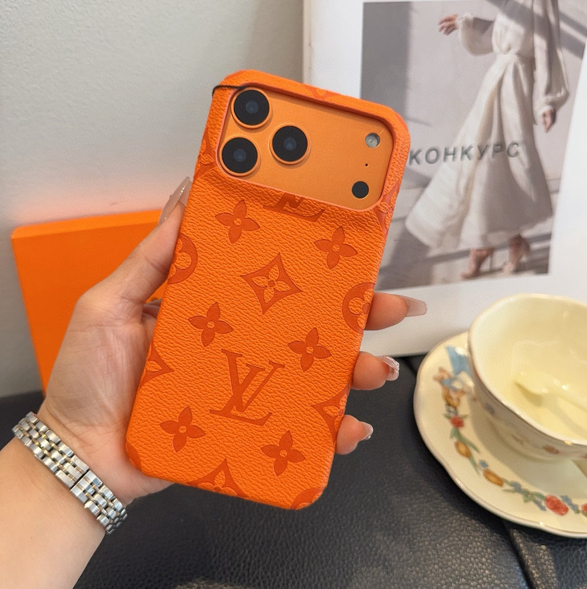 Monogram Phone Case with Metal Letter Accent