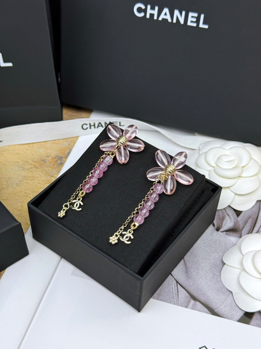 Purple Flower Chain Dangle Earrings