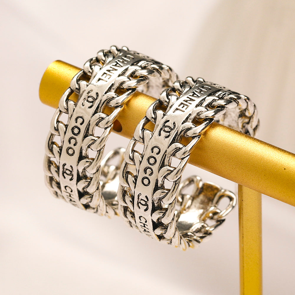 Copper Letter-Pattern Hoop Earrings & Ring Collection