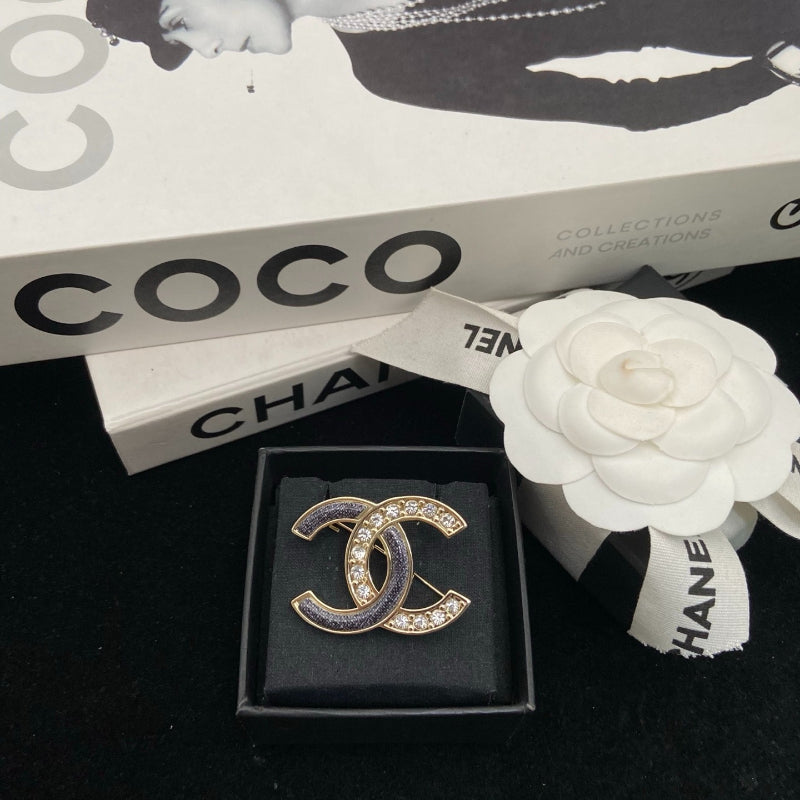 Slim Stone-Set Interlocking Emblem Brooch