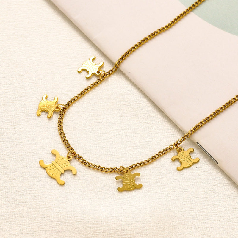 304 Stainless Steel Five Quatrefoil Charm Necklace
