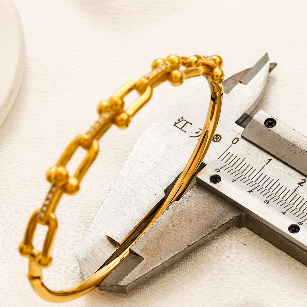 Bracelete de meio aro com corrente de elos mistos em aço inoxidável 304