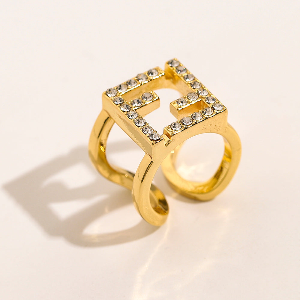 Open Square Frame Ring with Stone Accents