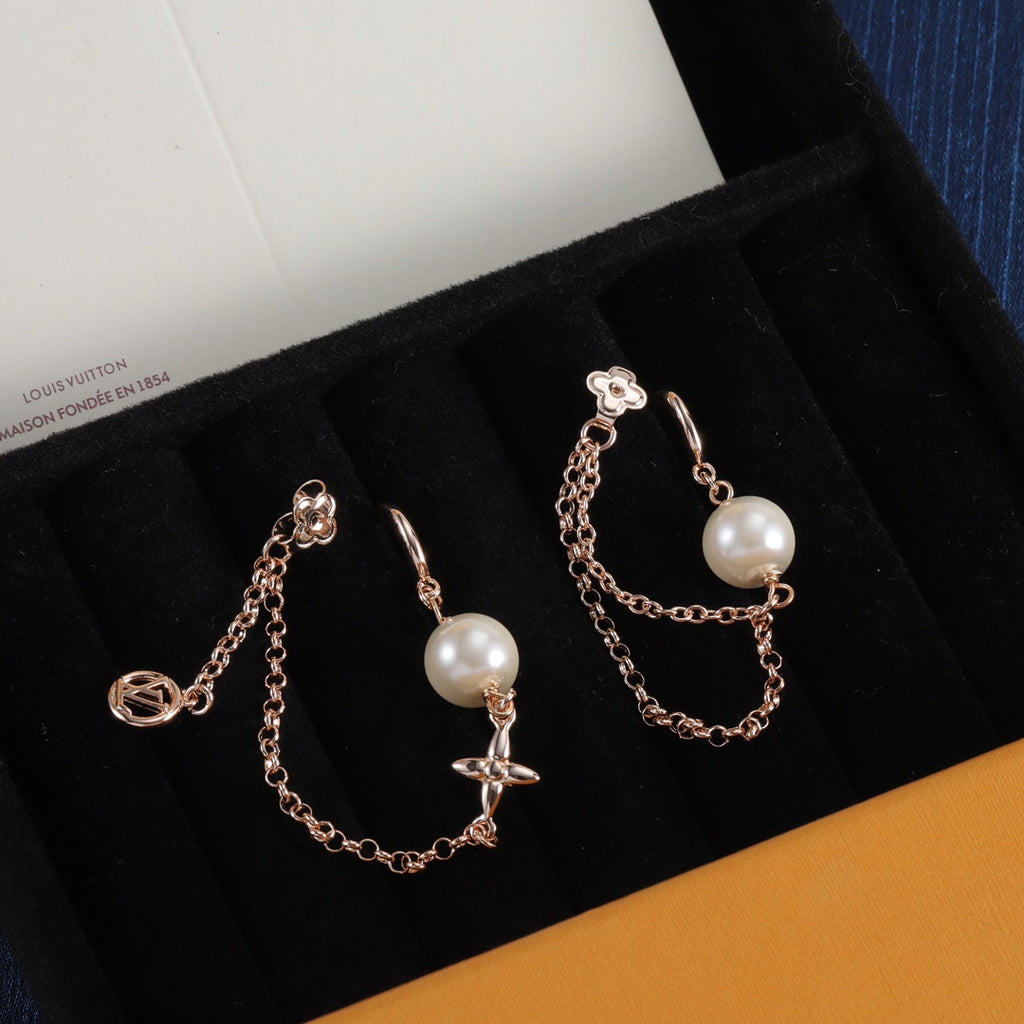 Pearl-Effect & Chain Charm Hoop Earrings