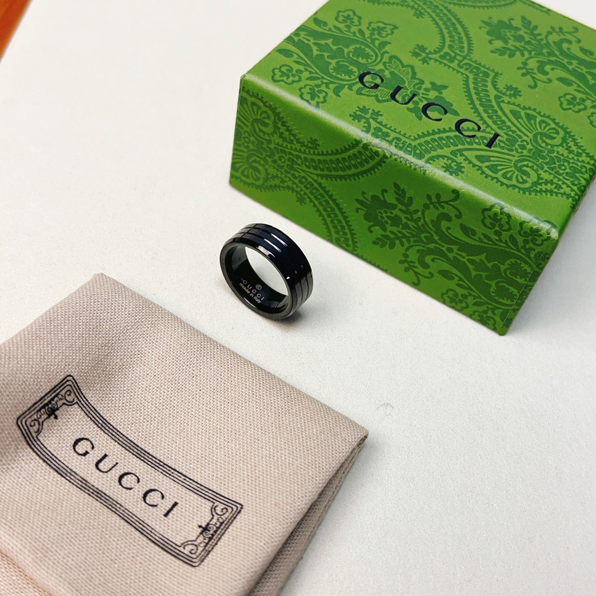 Black Grooved Lettered Band Ring