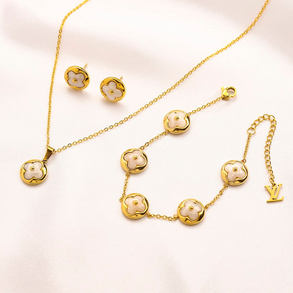 304 Stainless Steel Flower Motif Earrings, Bracelet & Necklace Collection