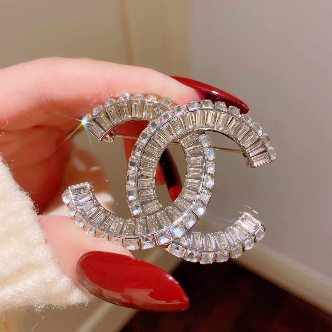 Rectangular Stone-Set Interlocking Emblem Brooch