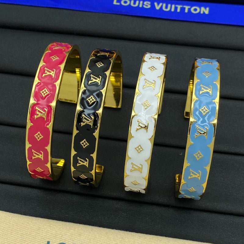 Color-Inlay Floral Monogram Bangle Bracelet