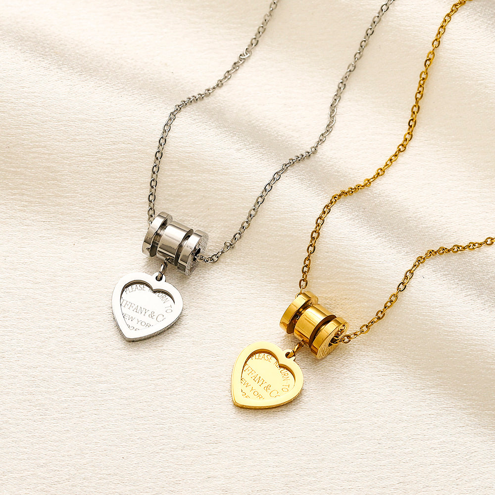 304 Stainless Steel Barrel & Heart Pendant Necklace
