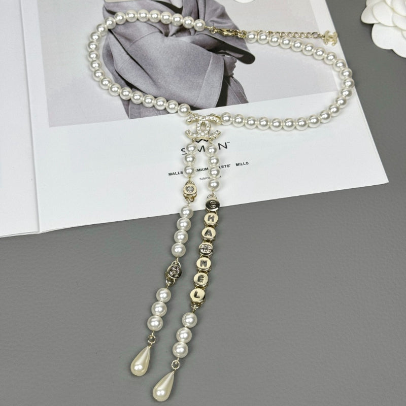 Pearl-Look Beaded Choker with Double Tassel