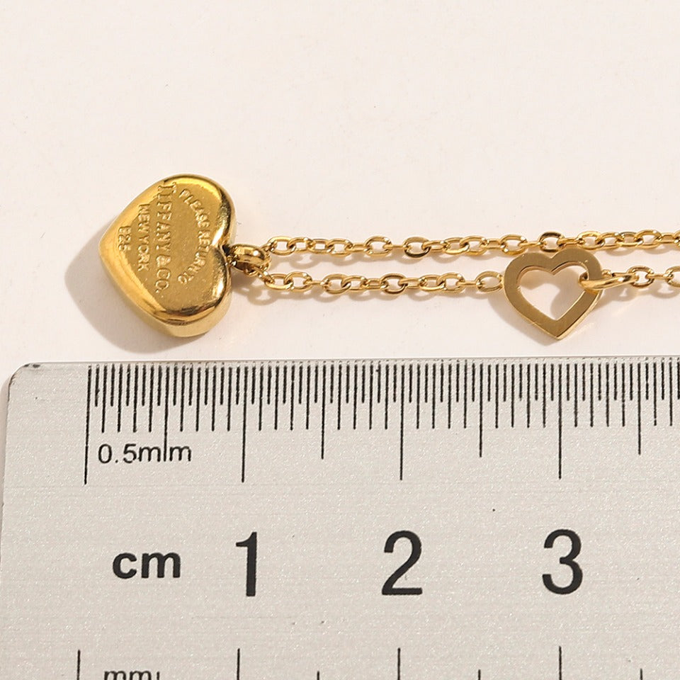304 Stainless Steel Double Heart Pendant Necklace
