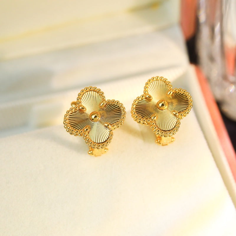 Fluted Four-Petal Flower Stud Earrings