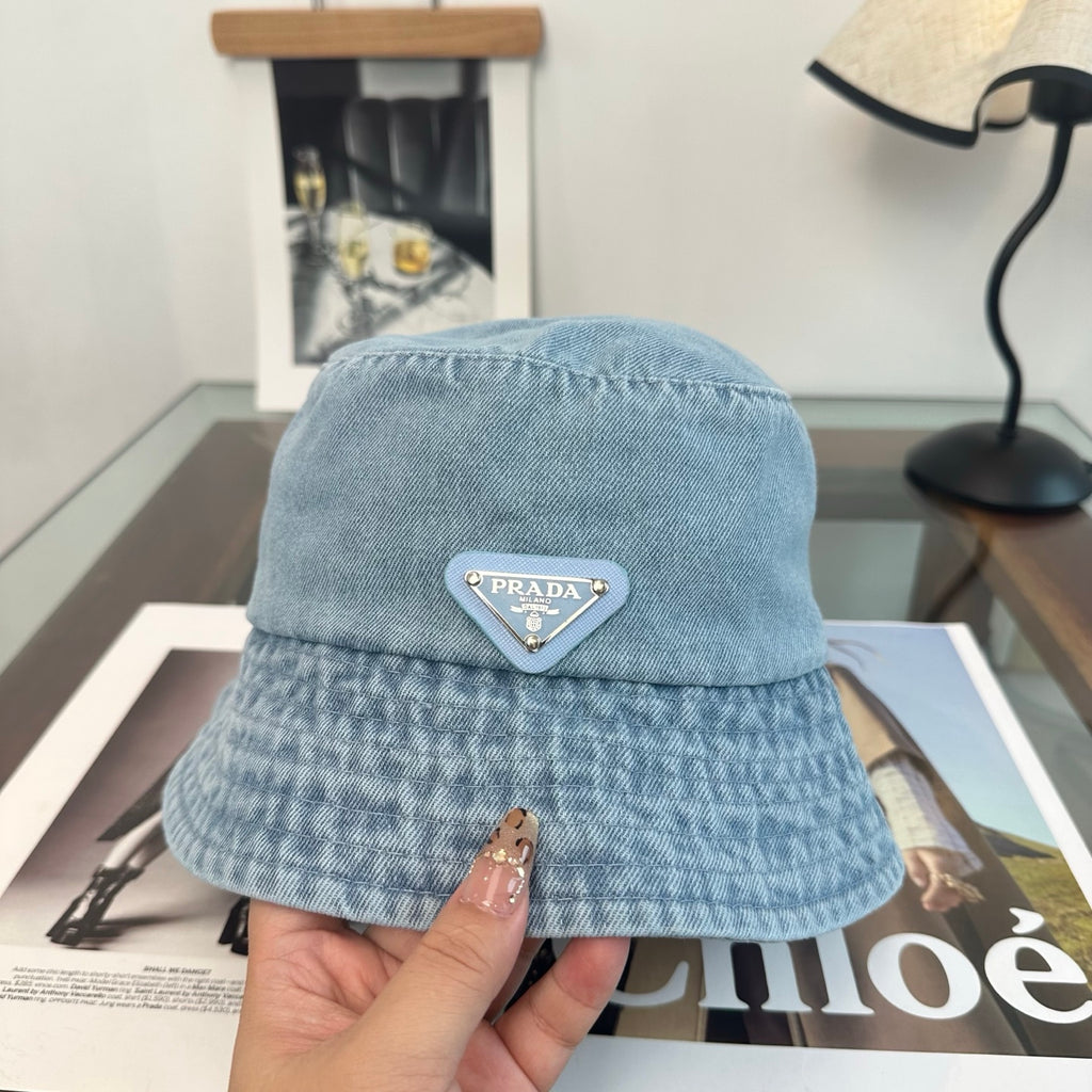 Denim Bucket Hat with Triangle Emblem