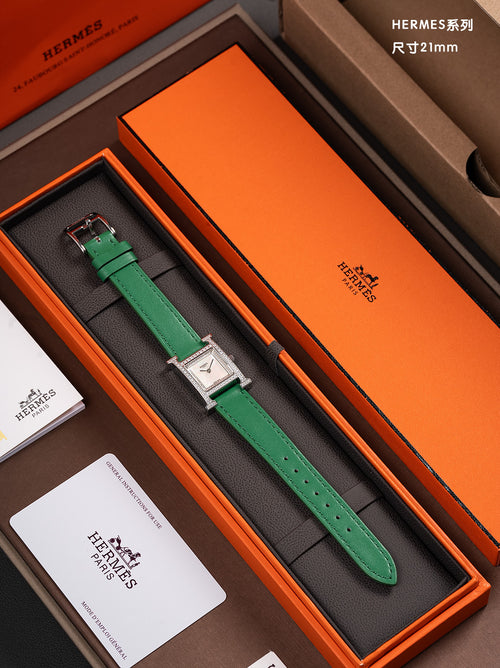 21mm Silver-Tone Crystal Frame Strap Watch - Green