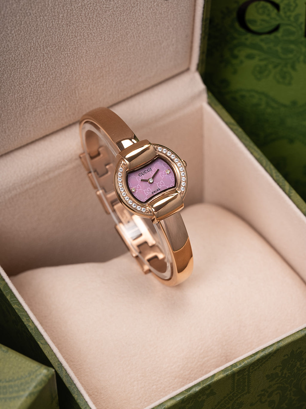 25mm Crystal-Accent Bangle Watch - Rose Gold / Lavender
