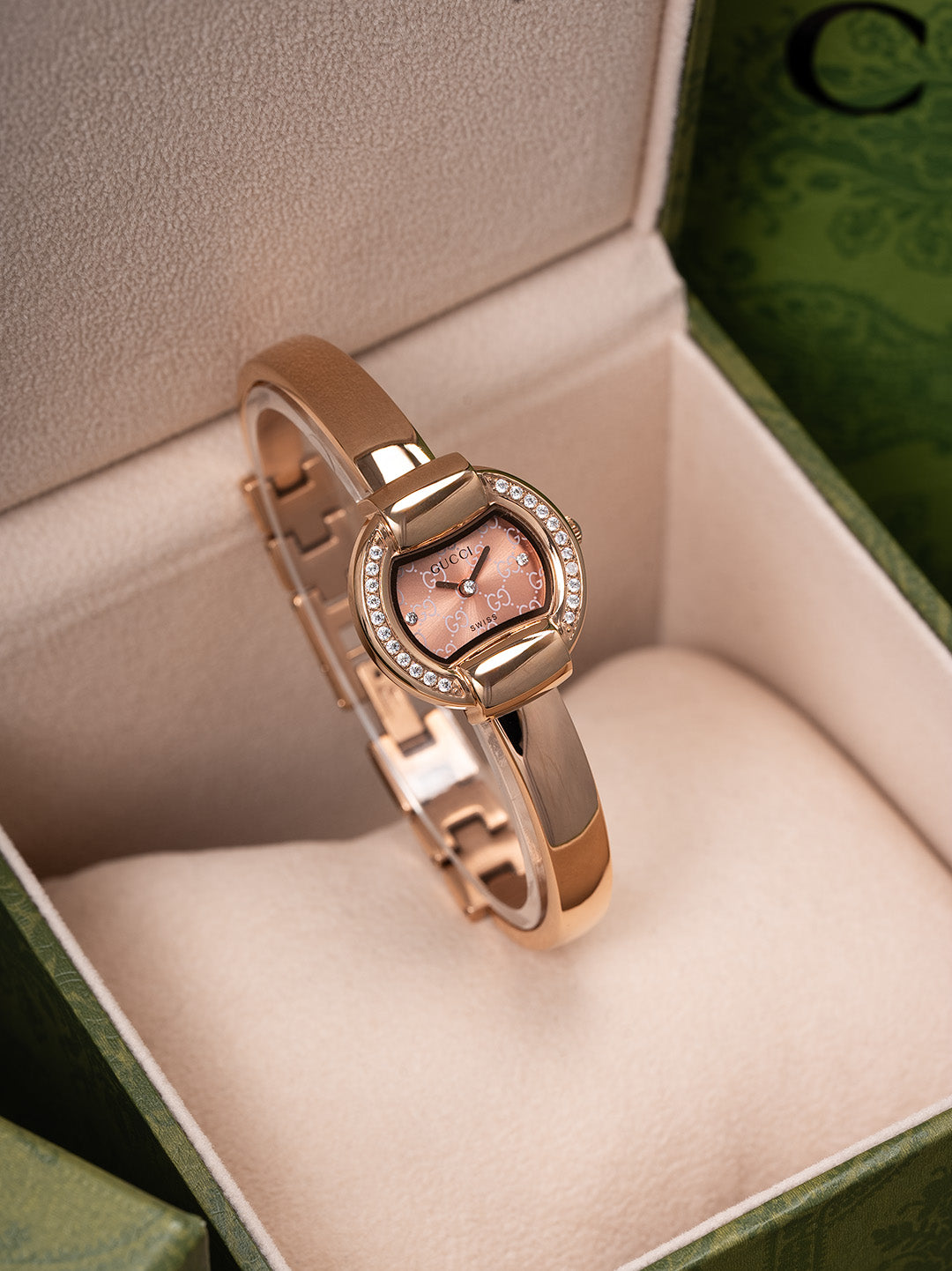 25mm Crystal-Accent Bangle Watch - Rose Gold / Peach