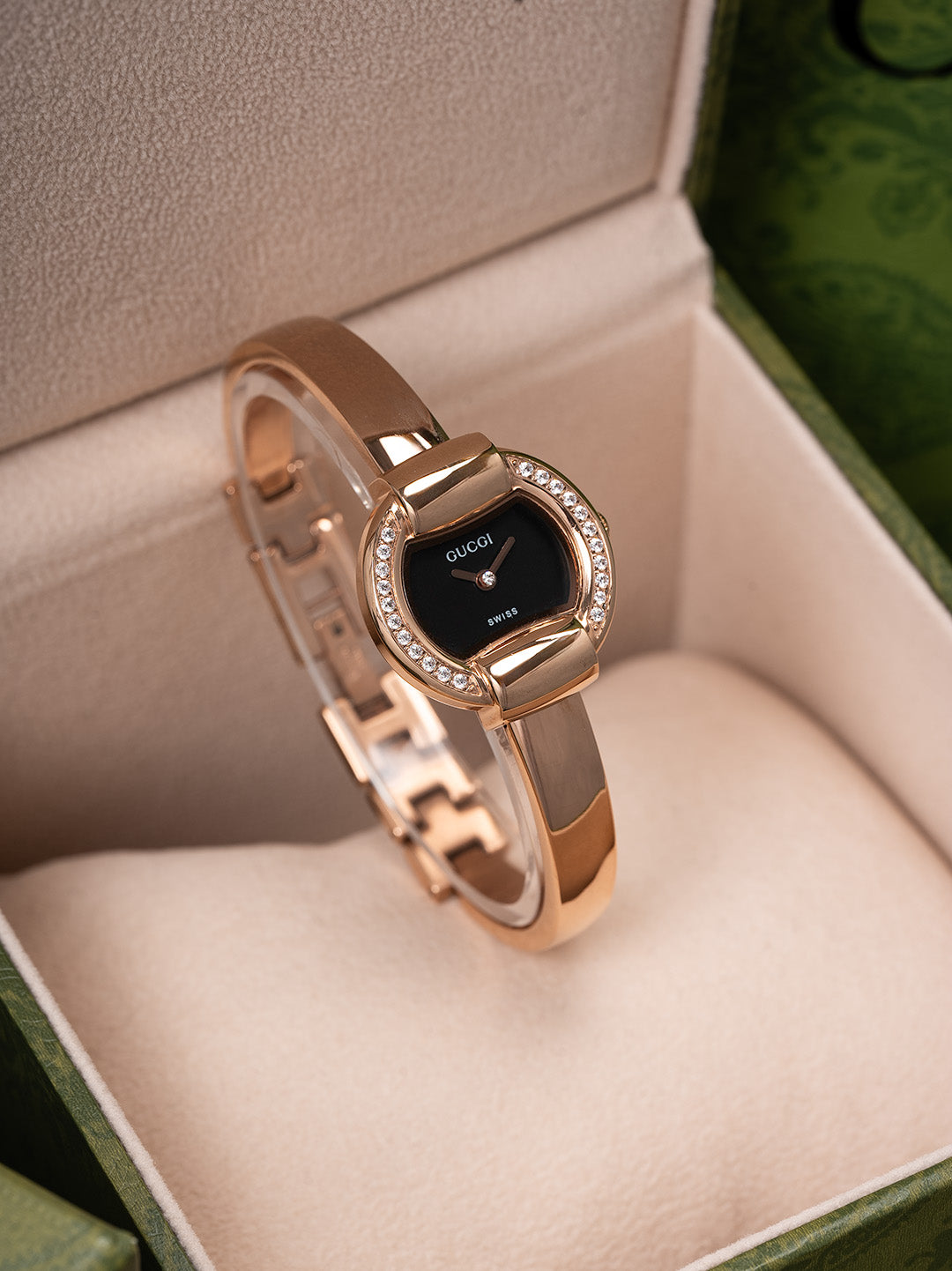 25mm Crystal-Accent Bangle Watch - Rose Gold / Black