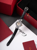 Leaf-Accent Crystal Strap Watch - Silver / Black / Gold Hands