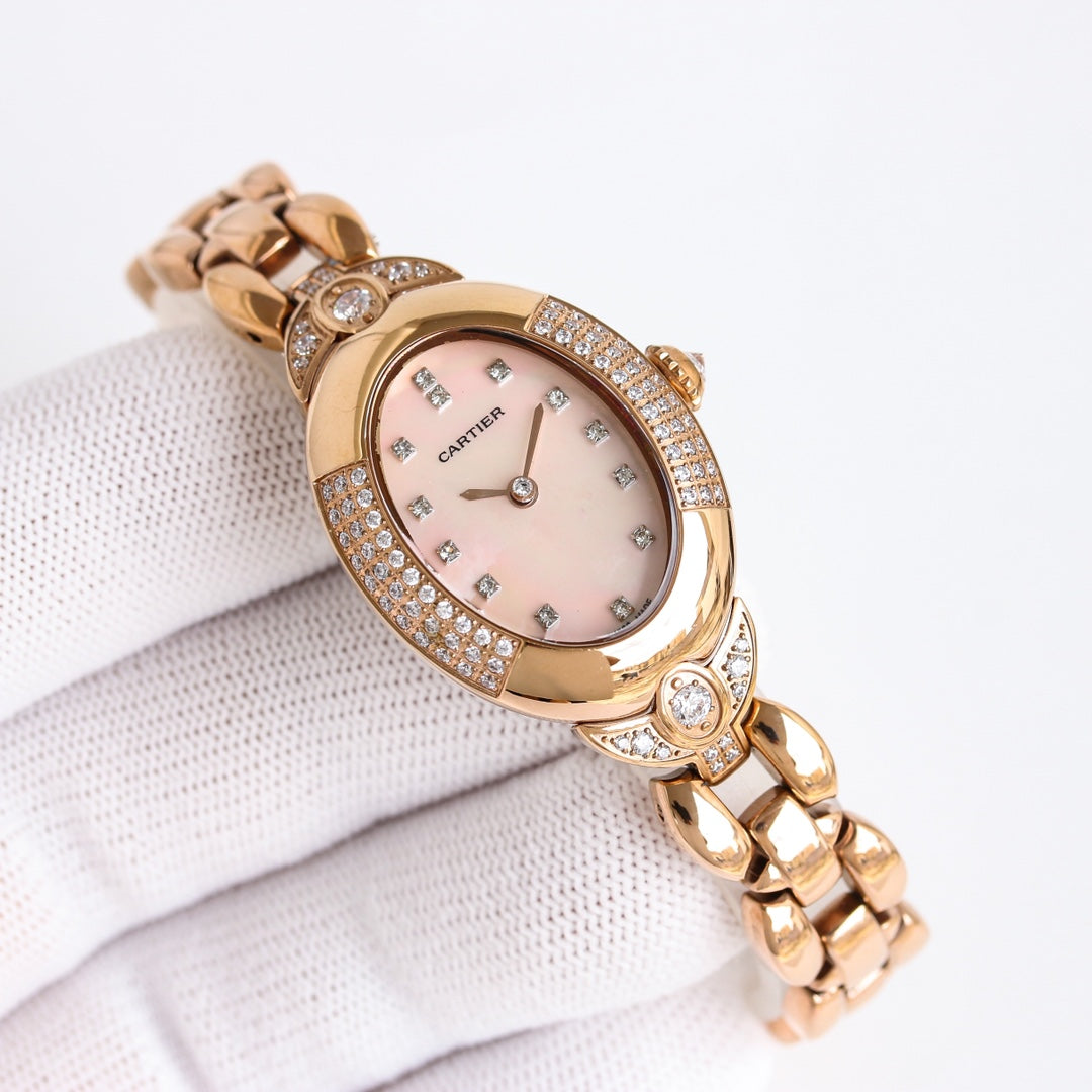 30mm Oval Crystal Link Bracelet Watch - Rose Gold / Pink