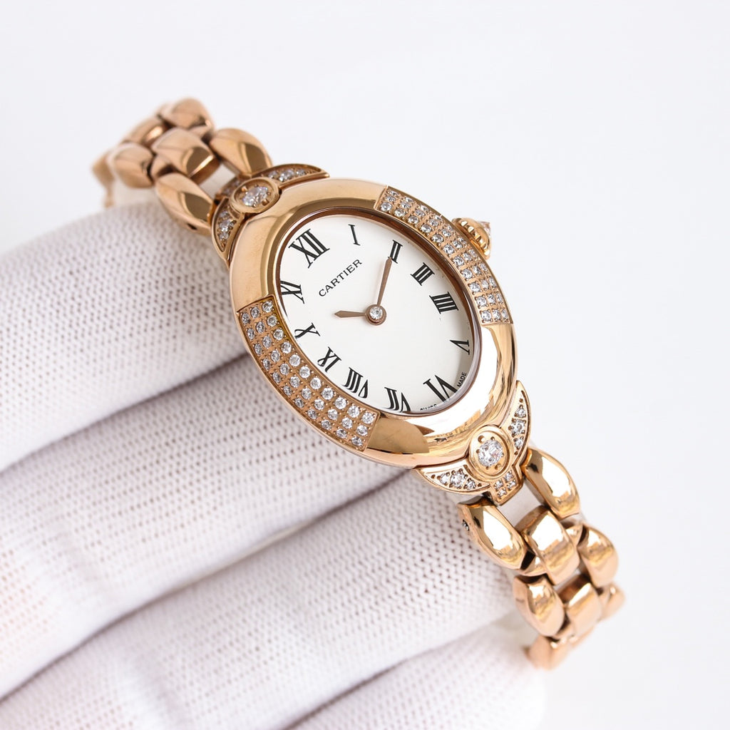 30mm Oval Crystal Link Bracelet Watch - Rose Gold / White