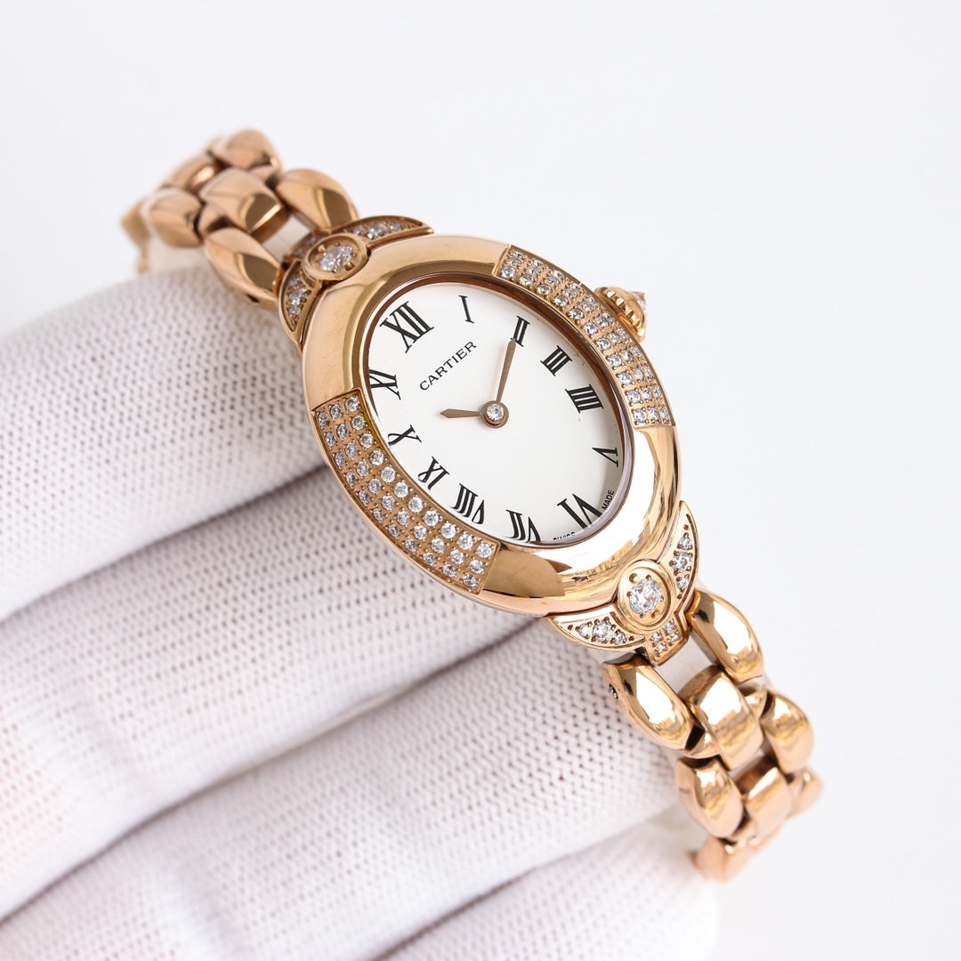 30mm Oval Crystal Link Bracelet Watch - Rose Gold / White
